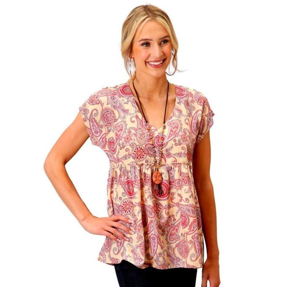 NEW Roper Western Blouse Womens S V-Neck Cottage Peasant Paisley Country Cowgirl